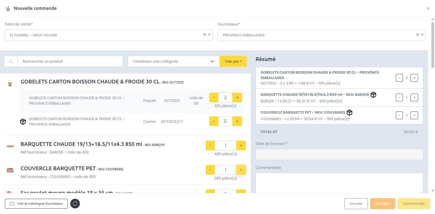 Passer une commande fournisseur dans Honoré Gestion avec résumé et total automatique