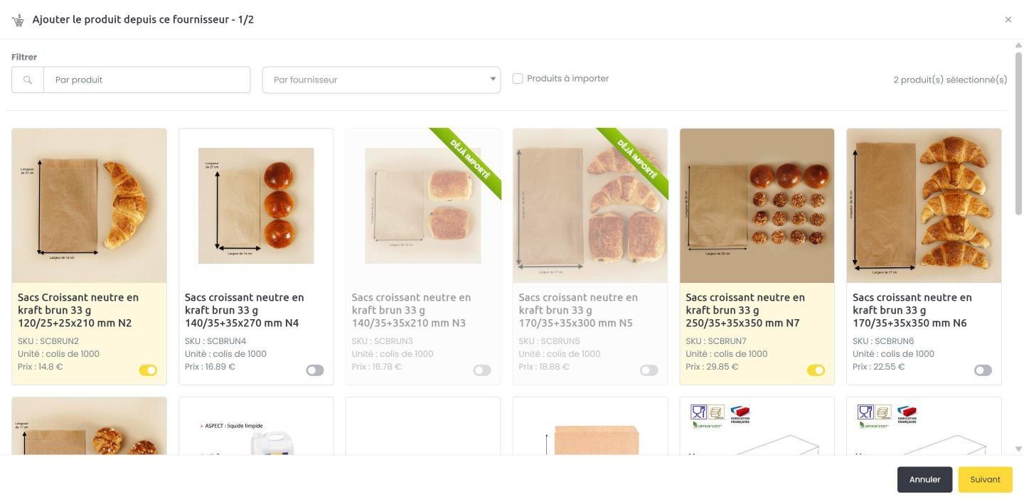 Marketplace Honoré Gestion : catalogue fournisseur avec photos et prix